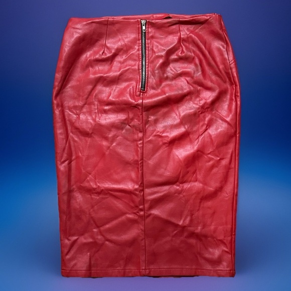 Red Large Slight stretch vegan leather pencil skirt Sexy Sissy CD TS TV Drag - Picture 4 of 4